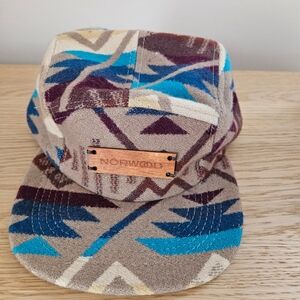 Norwood Wool Camp Cap Southwestern Geometric Pattern Leather Strap USA